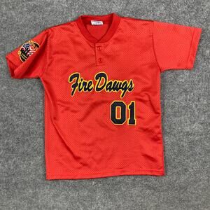 Team Basics Jersey Kids Size XXL Red Fire Dawgs 01 Mesh Athletic Shirt Patch
